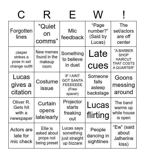 Crew Bingo! Bingo Card