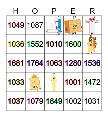 Number blocks Bingo Card