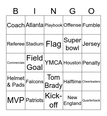 TOUCHDOWN THURSDAY AT THE Y Bingo Card