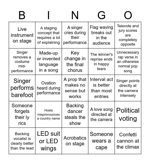 Eurovision 2026 Bingo! Bingo Card