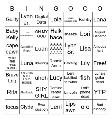 The Loud House Bingo Card