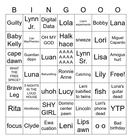 The Loud House Bingo Card