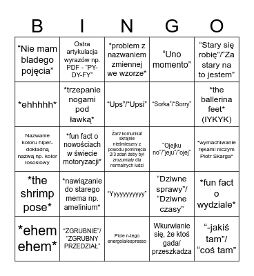 Wykłady z PK Bingo Card