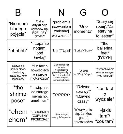 Wykłady z PK Bingo Card