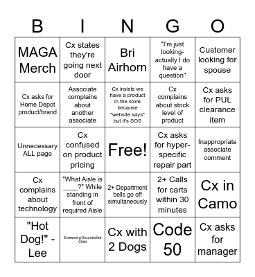 Retail Bingo Card