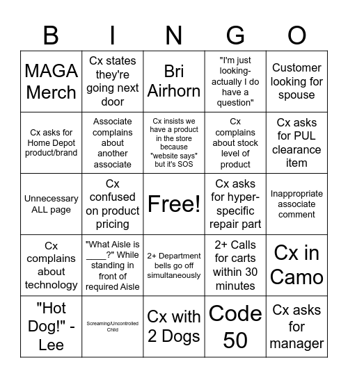 Retail Bingo Card