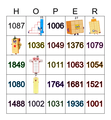 Number blocks Bingo Card