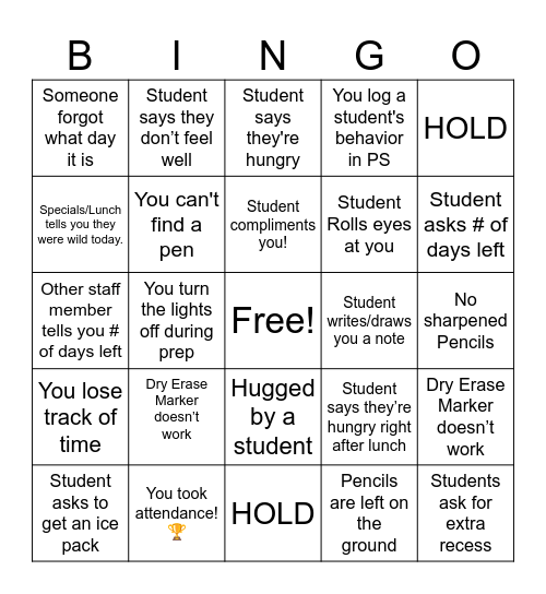 End of the Year Teacher Bingo Card