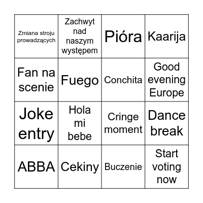 Eurowizja 2026 Bingo Card