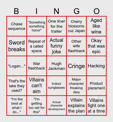 The Wolverine Bingo Card