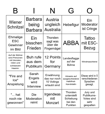 ESC Bingo Card