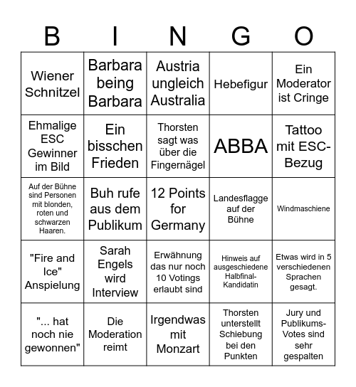 ESC Bingo Card