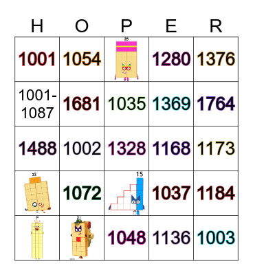 Number blocks Bingo Card