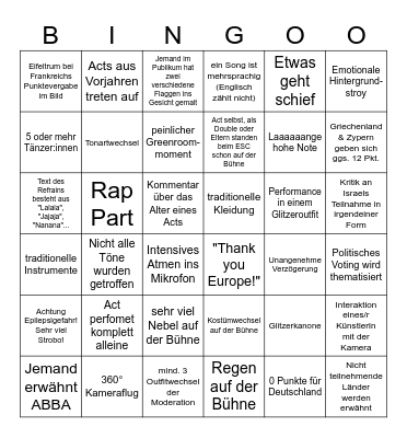 ESC 2026 Bingo Card