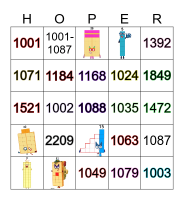 Number blocks Bingo Card