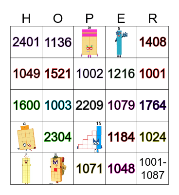 Number blocks Bingo Card