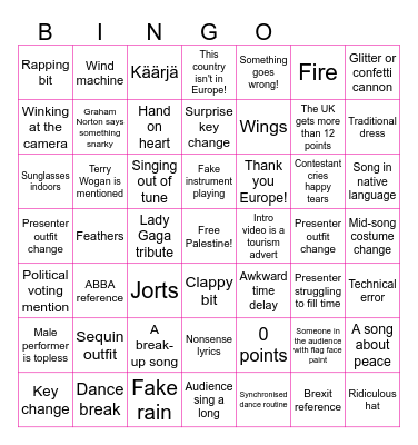 Eurovision Bingo Card