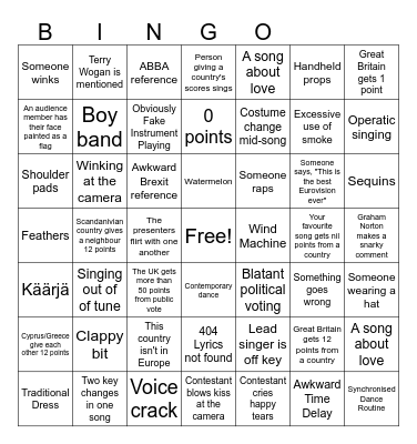 Eurovision Bingo Card