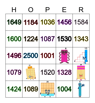 Number blocks Bingo Card