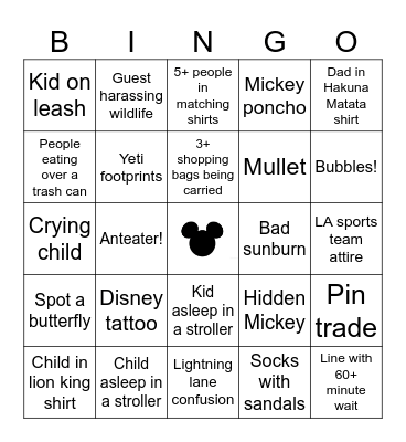 Animal Kingdom Bingo Card