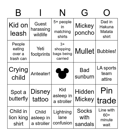 Animal Kingdom Bingo Card