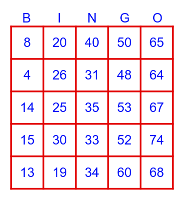 Buffalo Run Round 10 Bingo Card
