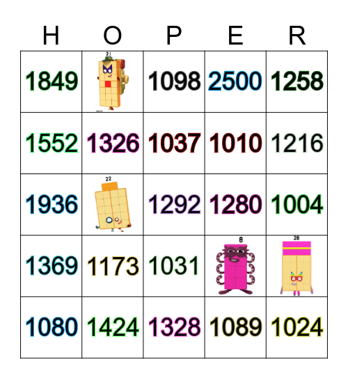 Number blocks Bingo Card