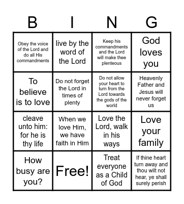 Love the Lord Bingo Card