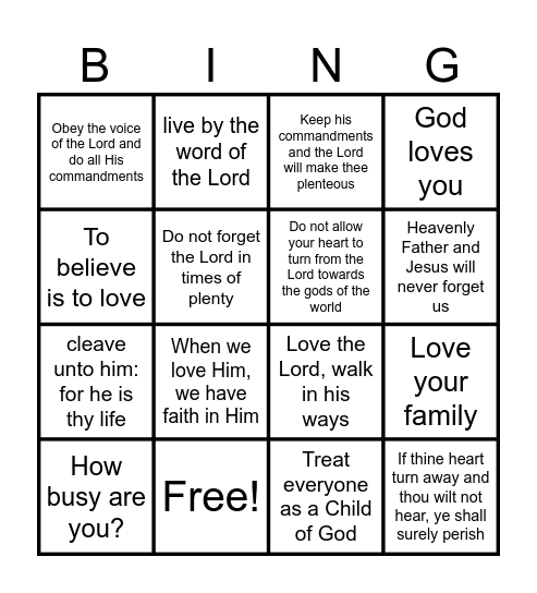 Love the Lord Bingo Card