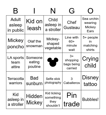 EPCOT Bingo Card