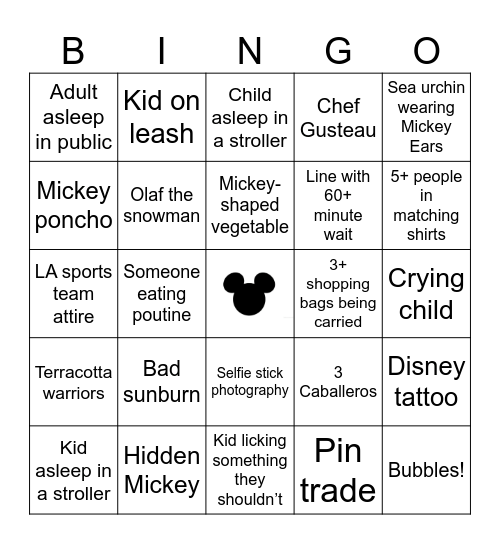 EPCOT Bingo Card