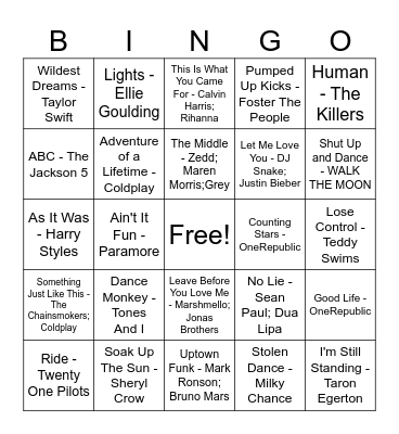 Pop Family Mix Bingo Card