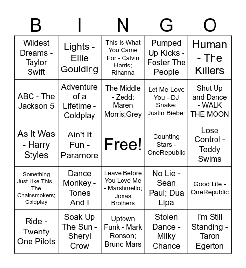 Pop Family Mix Bingo Card