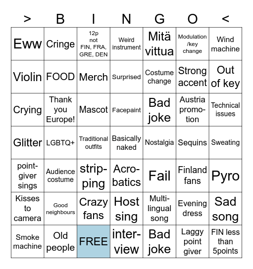 Korvfisk ESC FINALS bingo Card