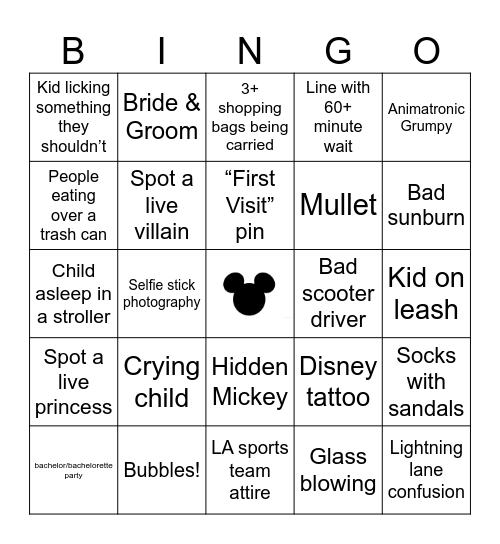 Magic Kingdom Bingo Card