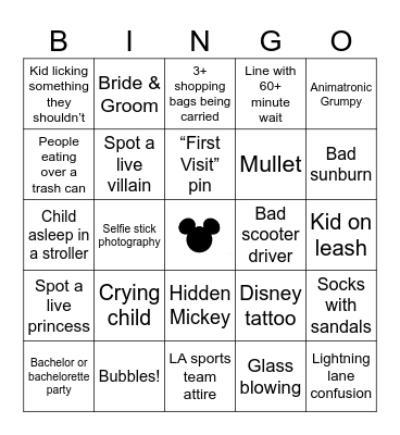 Magic Kingdom Bingo Card