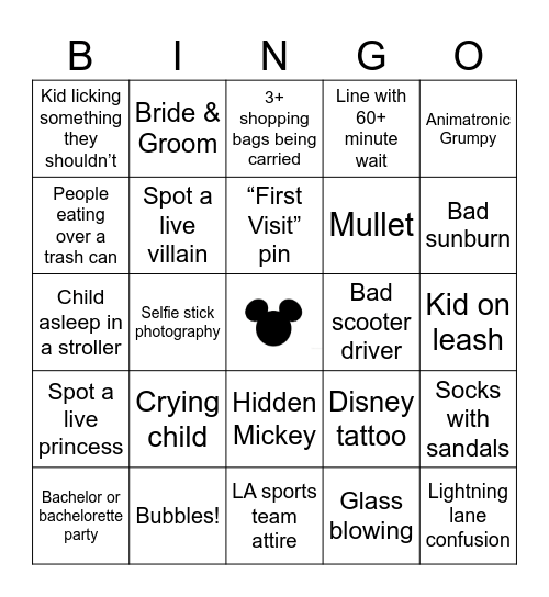 Magic Kingdom Bingo Card