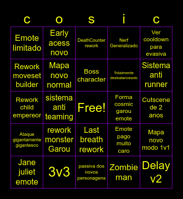 Cosmic Garou update Bingo Card