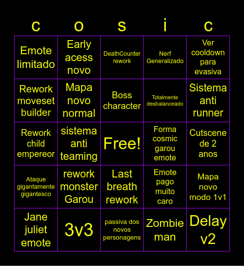 Cosmic Garou update Bingo Card