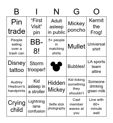 Hollywood Studios Bingo Card