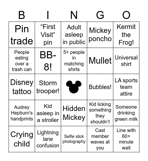 Hollywood Studios Bingo Card