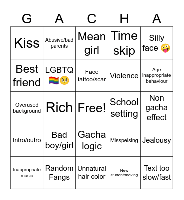 Gacha Life Mini Movie Bingo Card