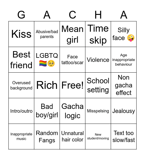 Gacha Life Mini Movie Bingo Card