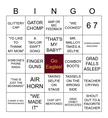 Graduation Bingo Card