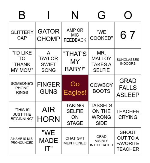 Graduation Bingo Card