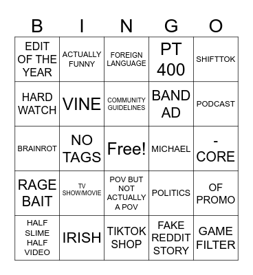 TIKTOK Bingo Card