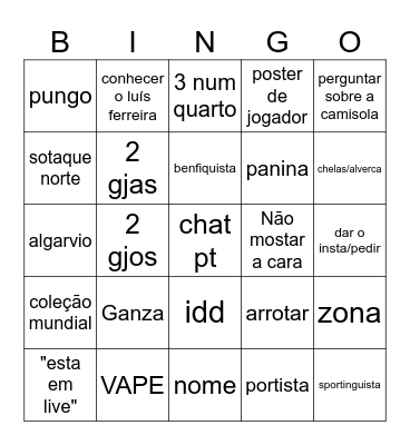 CHAT PT Bingo Card