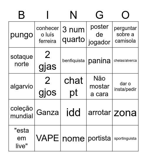 CHAT PT Bingo Card