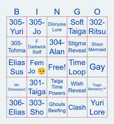 TKDB S2 E5 Bingo Card