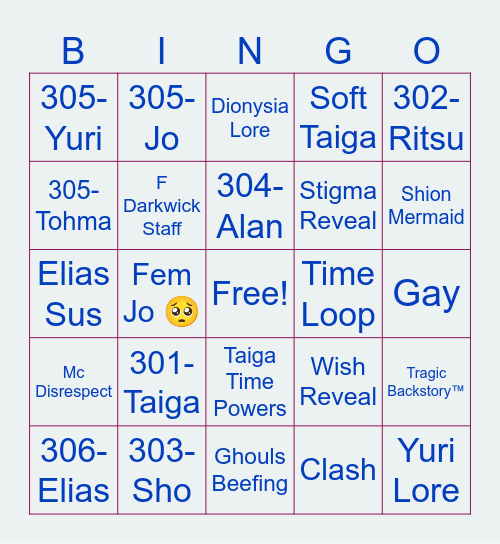 TKDB S2 E5 Bingo Card